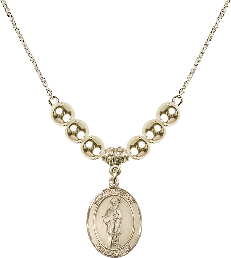 14kt Gold Filled Saint Gregory the Great Birthstone Necklace with Gold Filled Beads - 8048