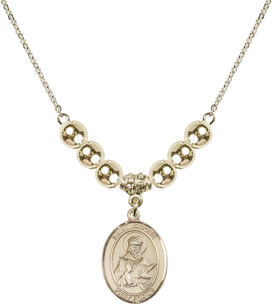 14kt Gold Filled Saint Isidore of Seville Birthstone Necklace with Gold Filled Beads - 8049