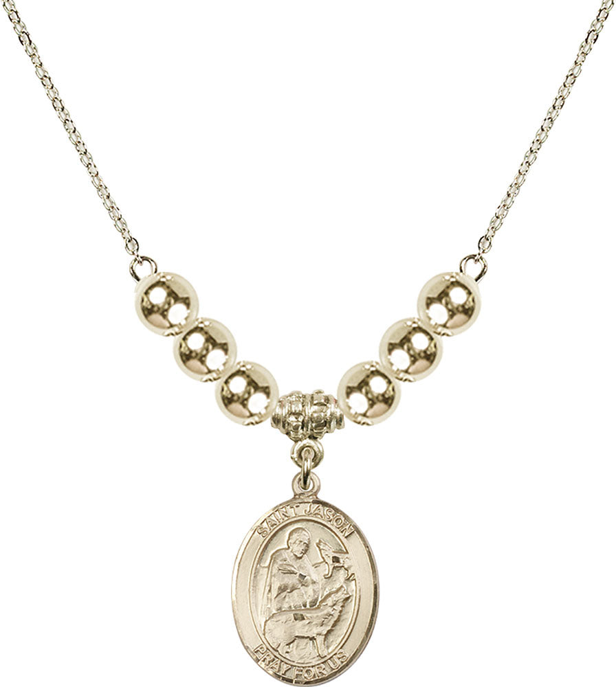 14kt Gold Filled Saint Jason Birthstone Necklace with Gold Filled Beads - 8051