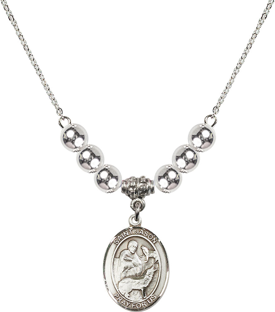 Sterling Silver Saint Jason Birthstone Necklace with Sterling Silver Beads - 8051