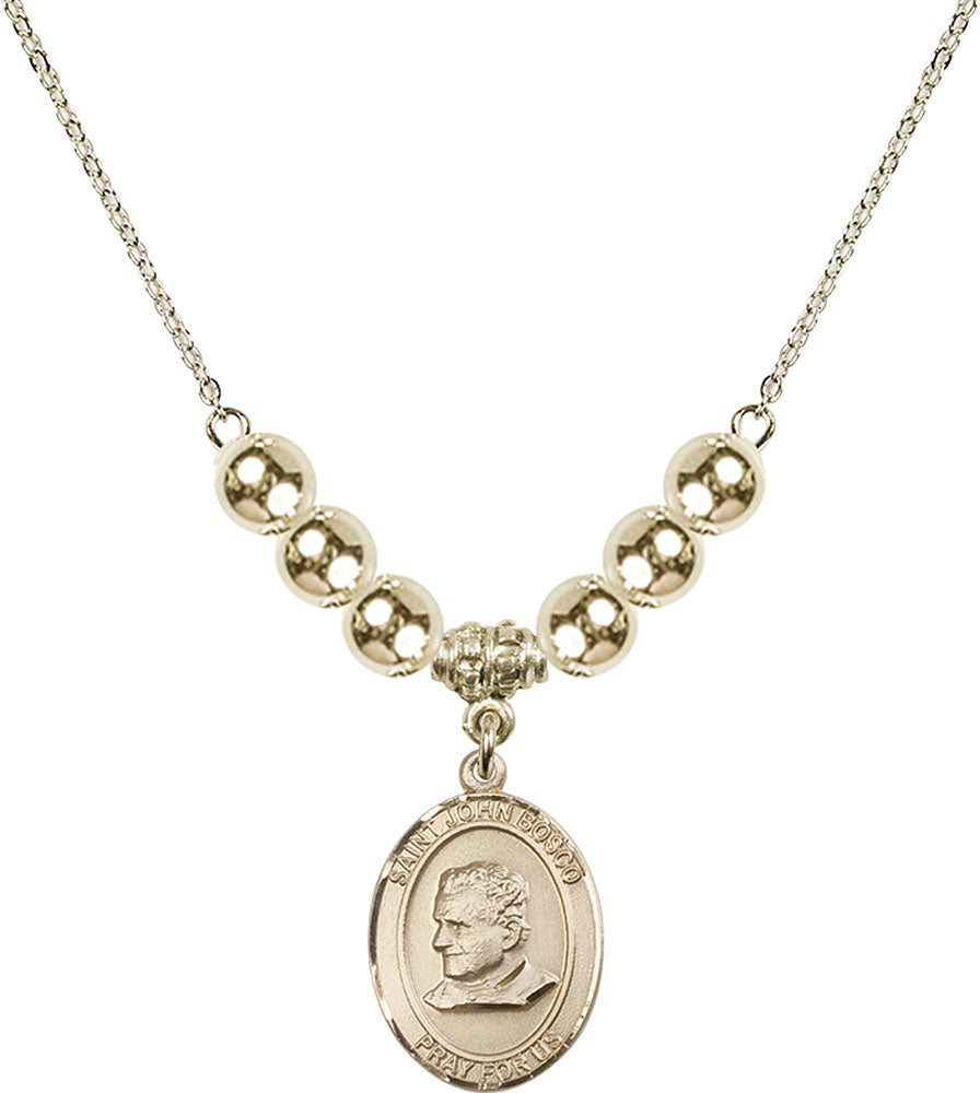 14kt Gold Filled Saint John Bosco Birthstone Necklace with Gold Filled Beads - 8055