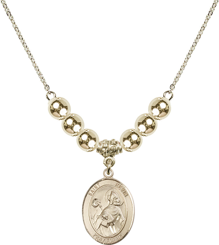 14kt Gold Filled Saint Kevin Birthstone Necklace with Gold Filled Beads - 8062