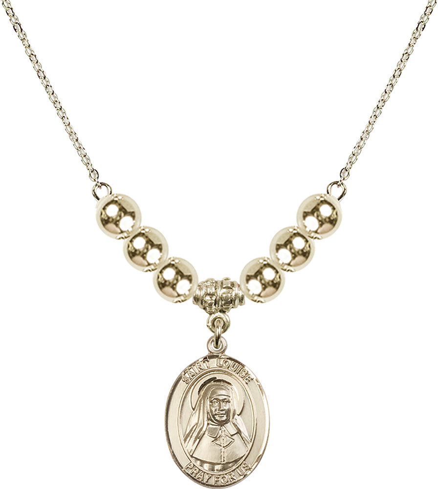 14kt Gold Filled Saint Louise de Marillac Birthstone Necklace with Gold Filled Beads - 8064