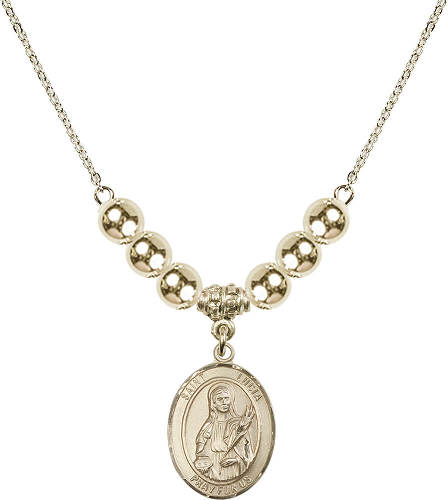 14kt Gold Filled Saint Lucia of Syracuse Birthstone Necklace with Gold Filled Beads - 8065