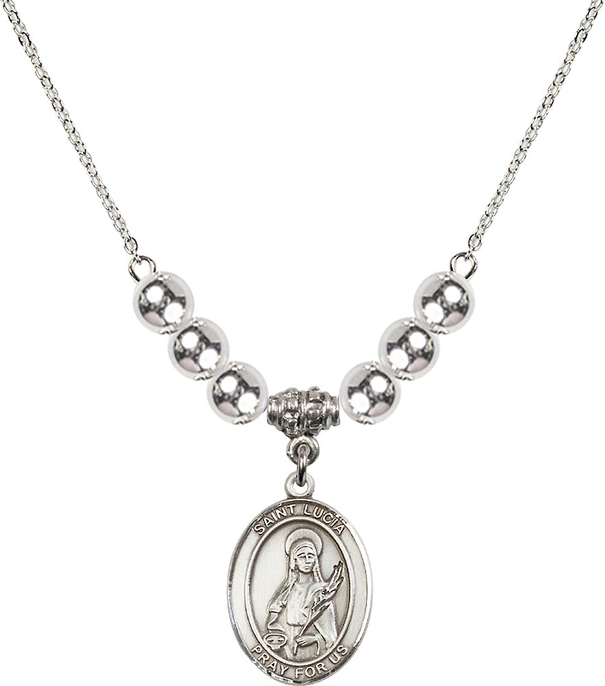 Sterling Silver Saint Lucia of Syracuse Birthstone Necklace with Sterling Silver Beads - 8065