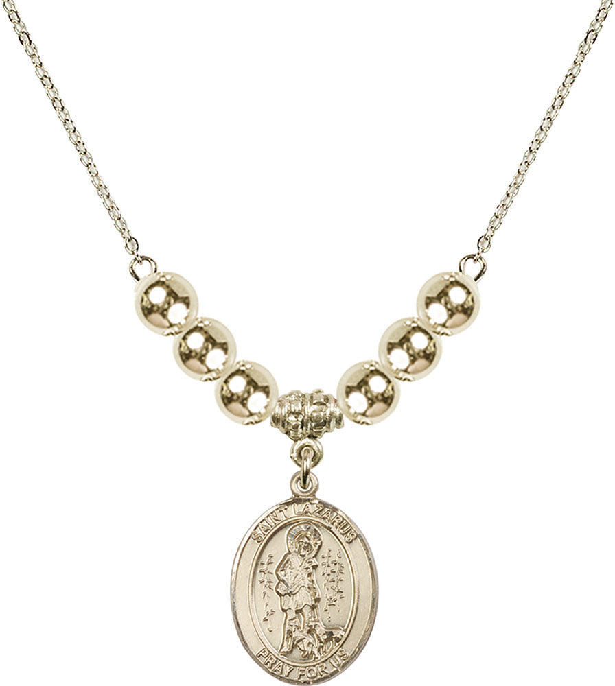14kt Gold Filled Saint Lazarus Birthstone Necklace with Gold Filled Beads - 8066