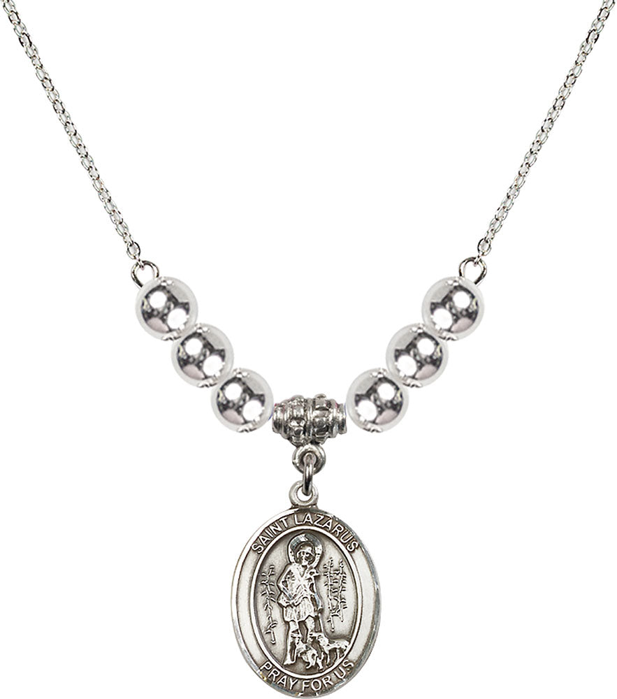 Sterling Silver Saint Lazarus Birthstone Necklace with Sterling Silver Beads - 8066