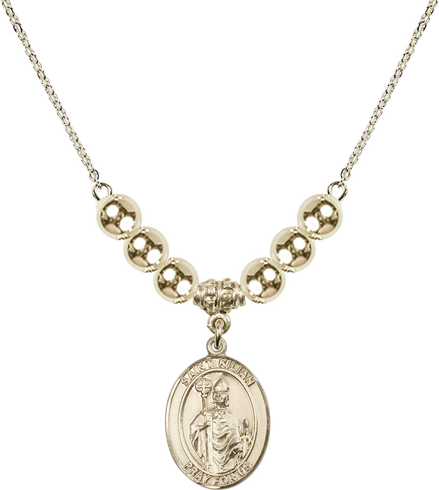 14kt Gold Filled Saint Kilian Birthstone Necklace with Gold Filled Beads - 8067