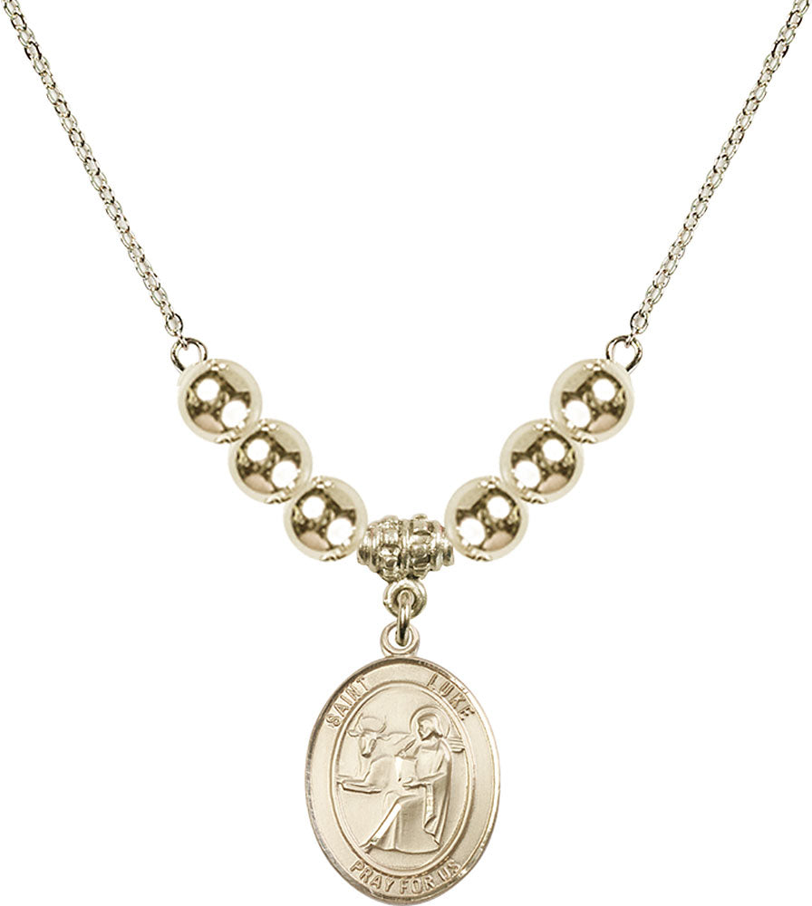 14kt Gold Filled Saint Luke the Apostle Birthstone Necklace with Gold Filled Beads - 8068