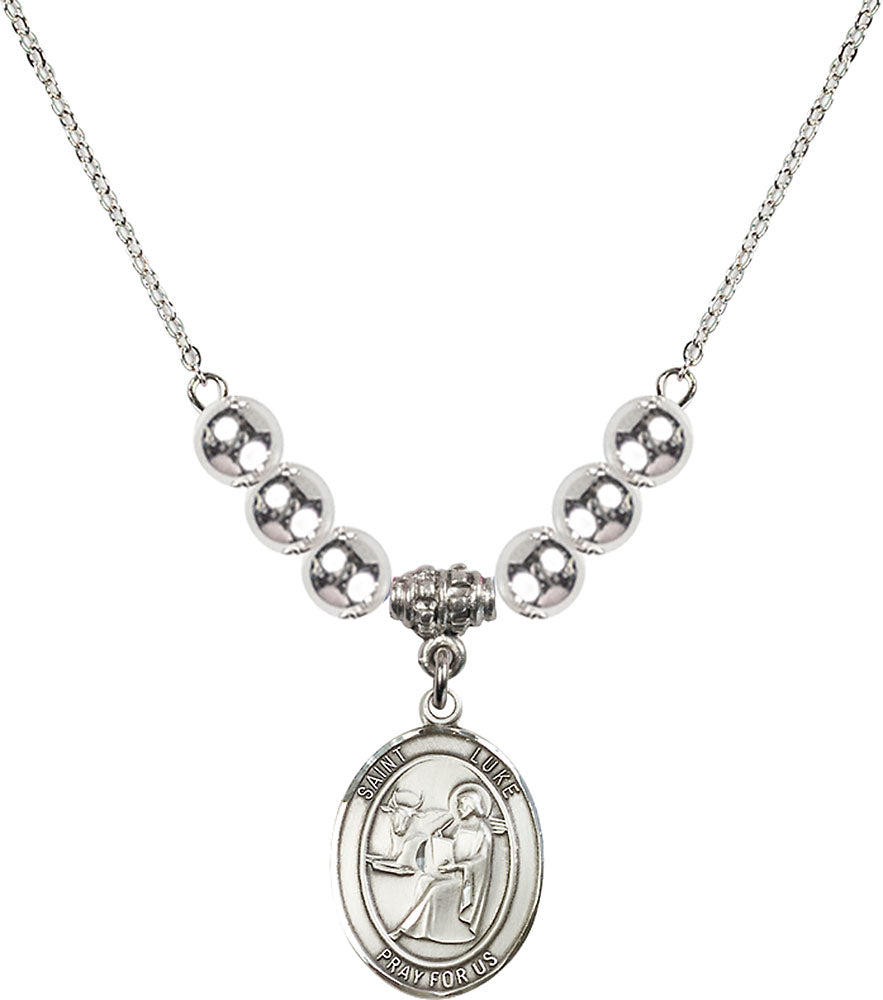 Sterling Silver Saint Luke the Apostle Birthstone Necklace with Sterling Silver Beads - 8068
