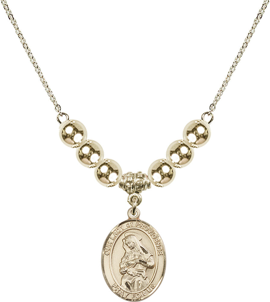 14kt Gold Filled Our Lady of Providence Birthstone Necklace with Gold Filled Beads - 8087