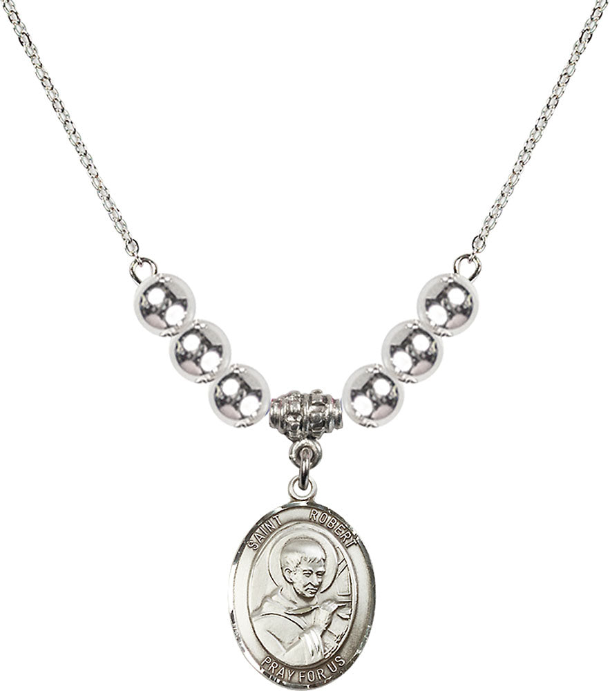 Sterling Silver Saint Robert Bellarmine Birthstone Necklace with Sterling Silver Beads - 8096