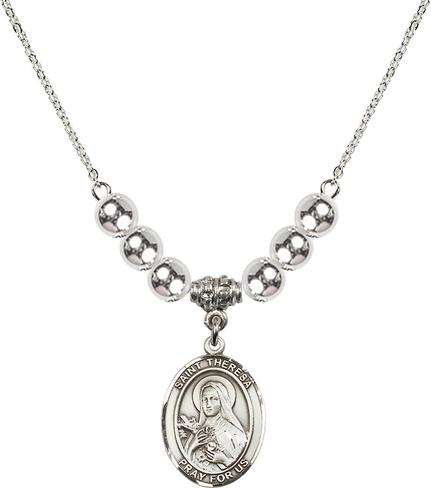 Sterling Silver Saint Theresa Birthstone Necklace with Sterling Silver Beads - 8106