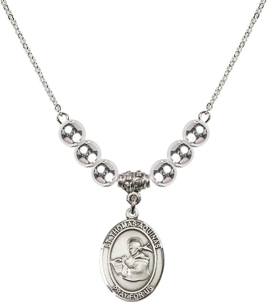 Sterling Silver Saint Thomas Aquinas Birthstone Necklace with Sterling Silver Beads - 8108
