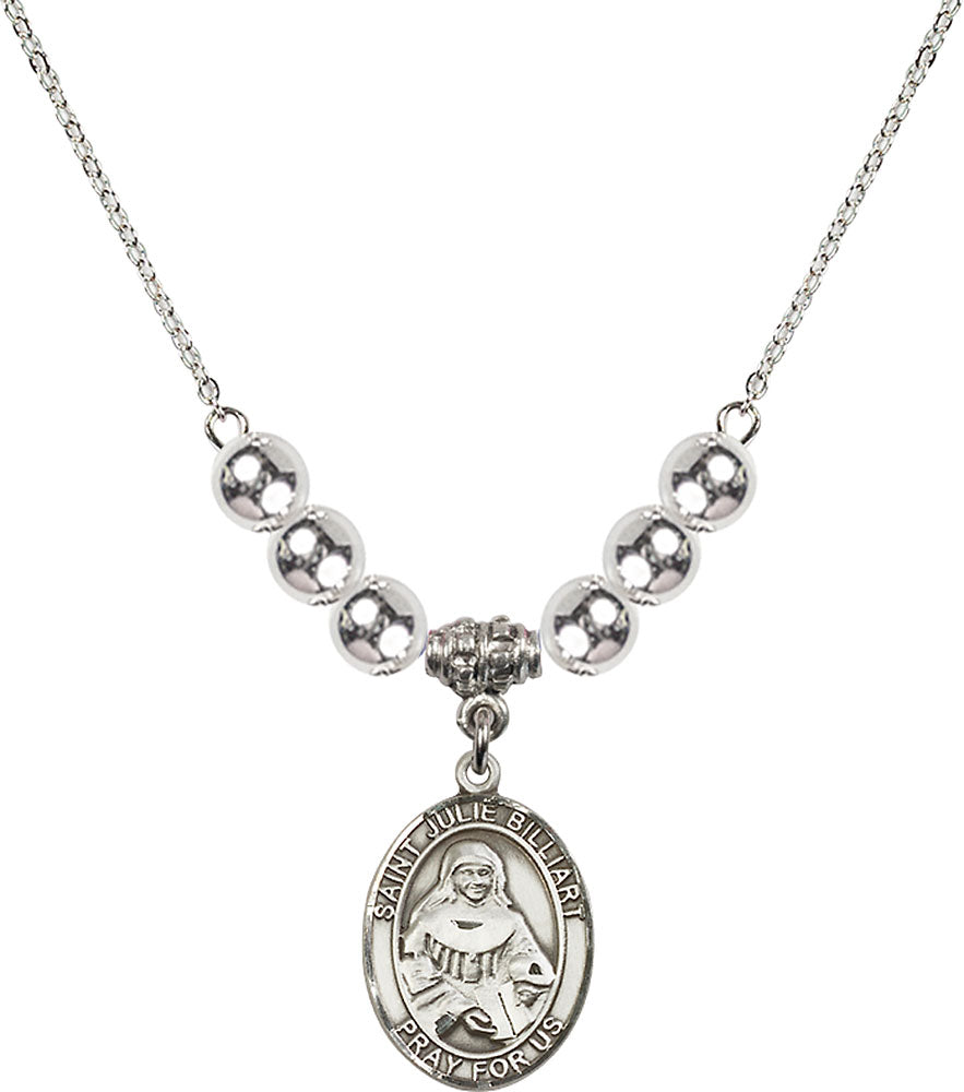 Sterling Silver Saint Julie Billiart Birthstone Necklace with Sterling Silver Beads - 8117