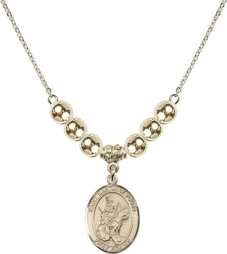 14kt Gold Filled Saint Martin of Tours Birthstone Necklace with Gold Filled Beads - 8200