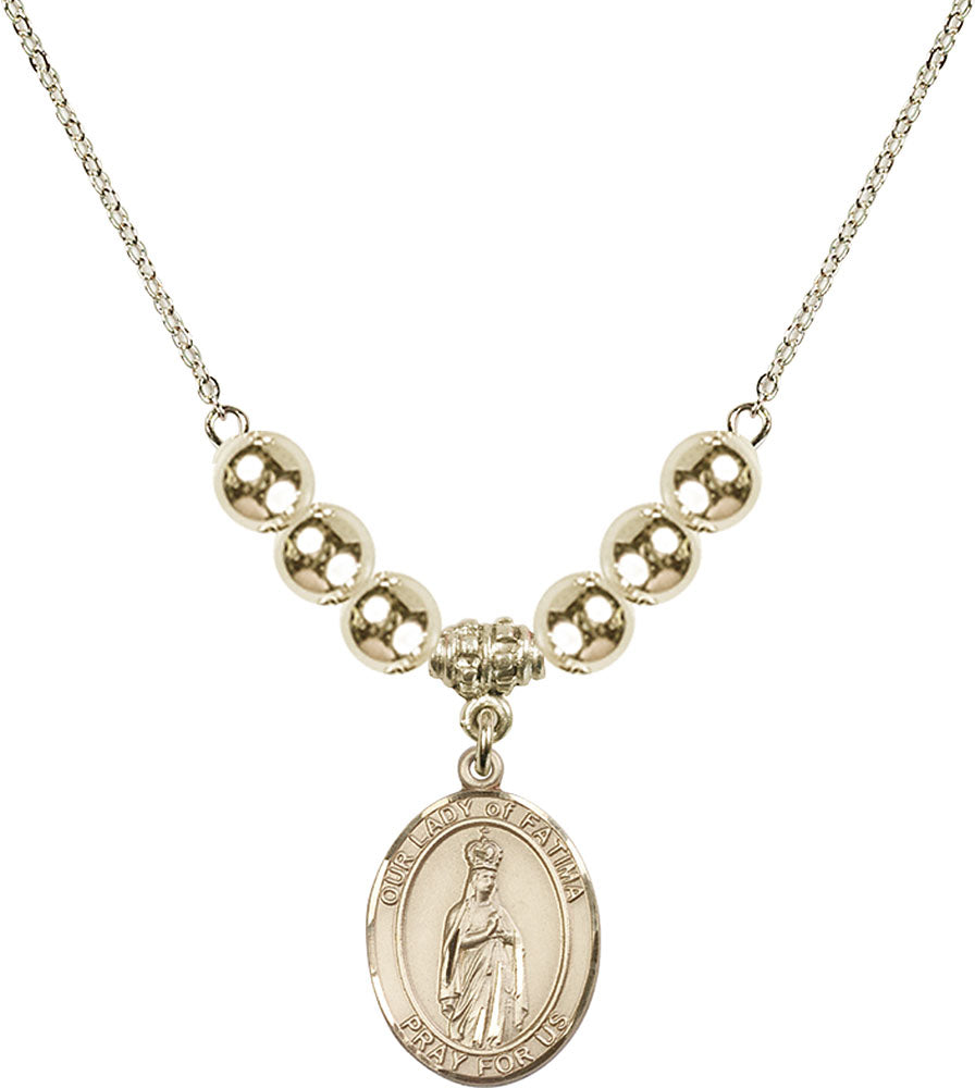14kt Gold Filled Our Lady of Fatima Birthstone Necklace with Gold Filled Beads - 8205