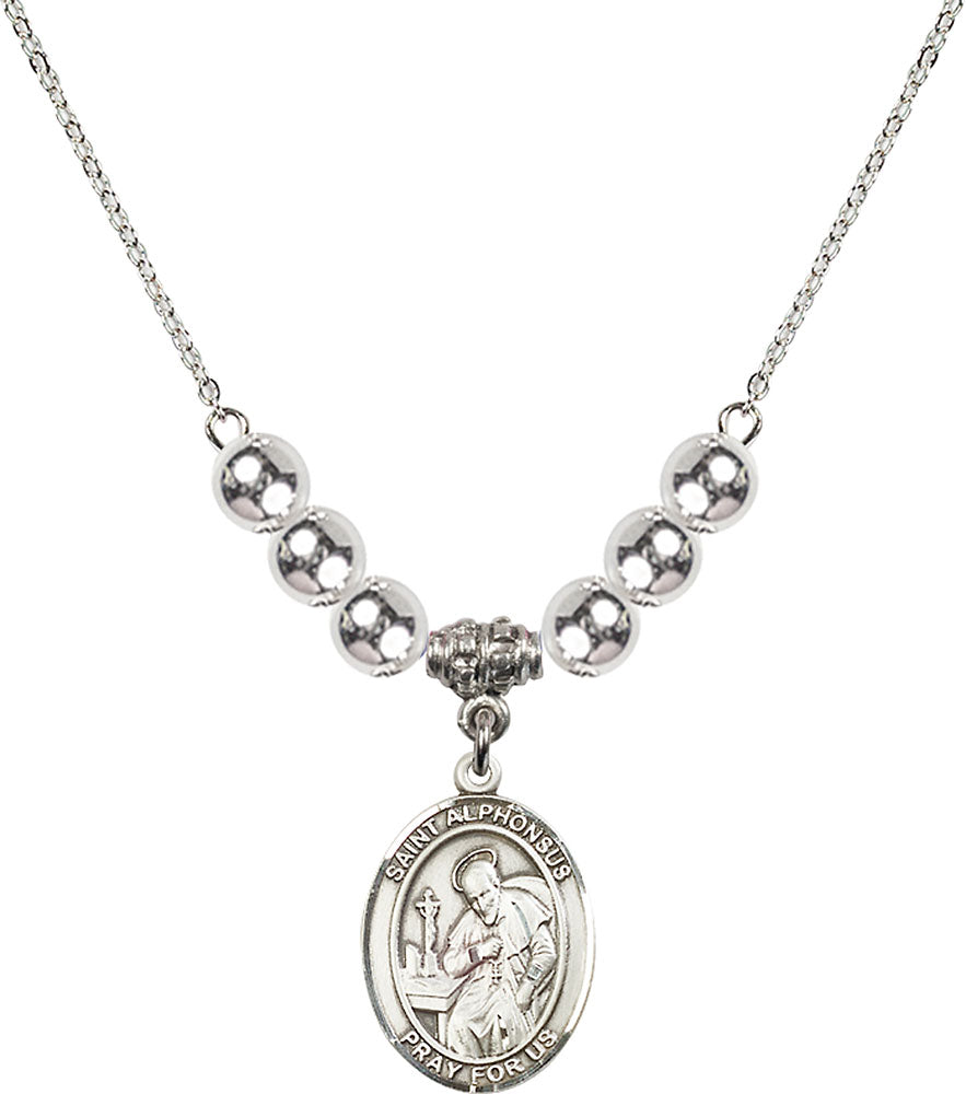 Sterling Silver Saint Alphonsus Birthstone Necklace with Sterling Silver Beads - 8221