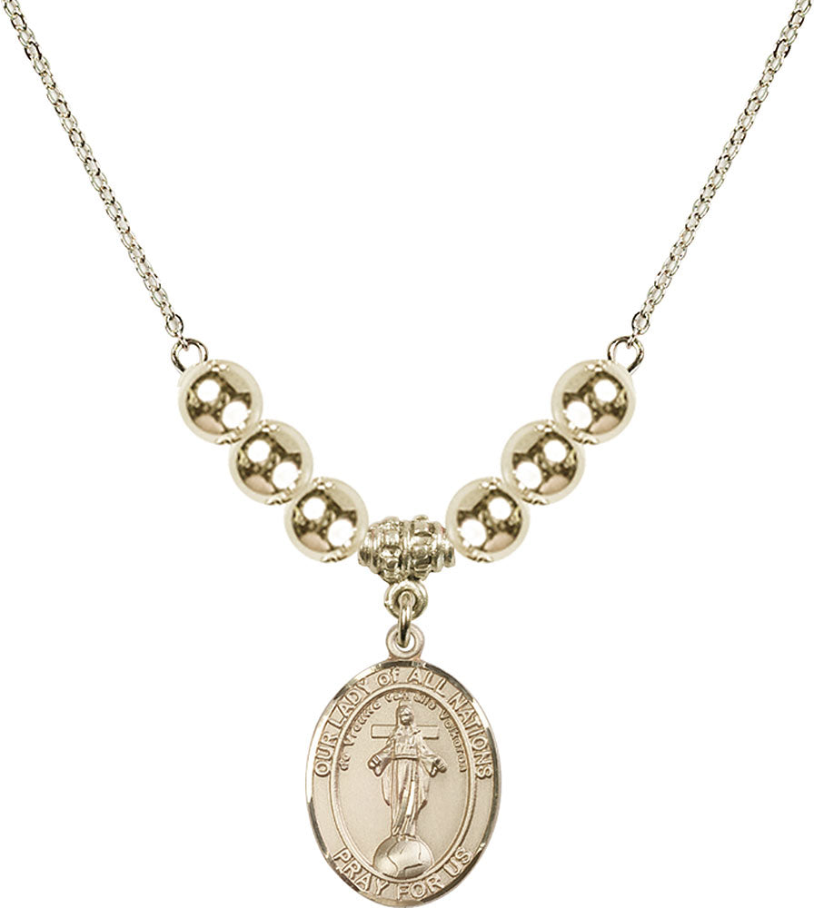 14kt Gold Filled Our Lady of All Nations Birthstone Necklace with Gold Filled Beads - 8242