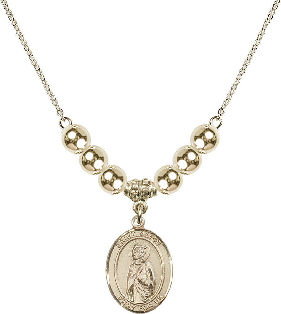 14kt Gold Filled Saint Alice Birthstone Necklace with Gold Filled Beads - 8248