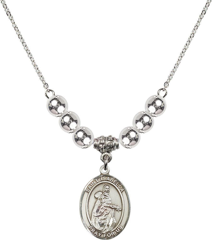 Sterling Silver Saint Isabella of Portugal Birthstone Necklace with Sterling Silver Beads - 8250