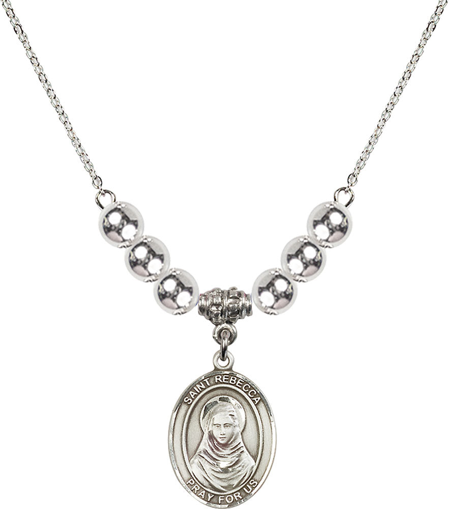 Sterling Silver Saint Rebecca Birthstone Necklace with Sterling Silver Beads - 8252