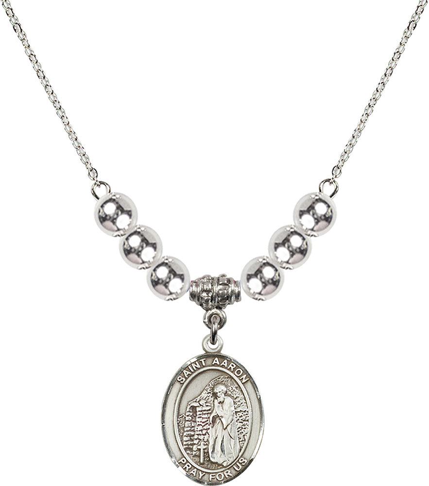 Sterling Silver Saint Aaron Birthstone Necklace with Sterling Silver Beads - 8254