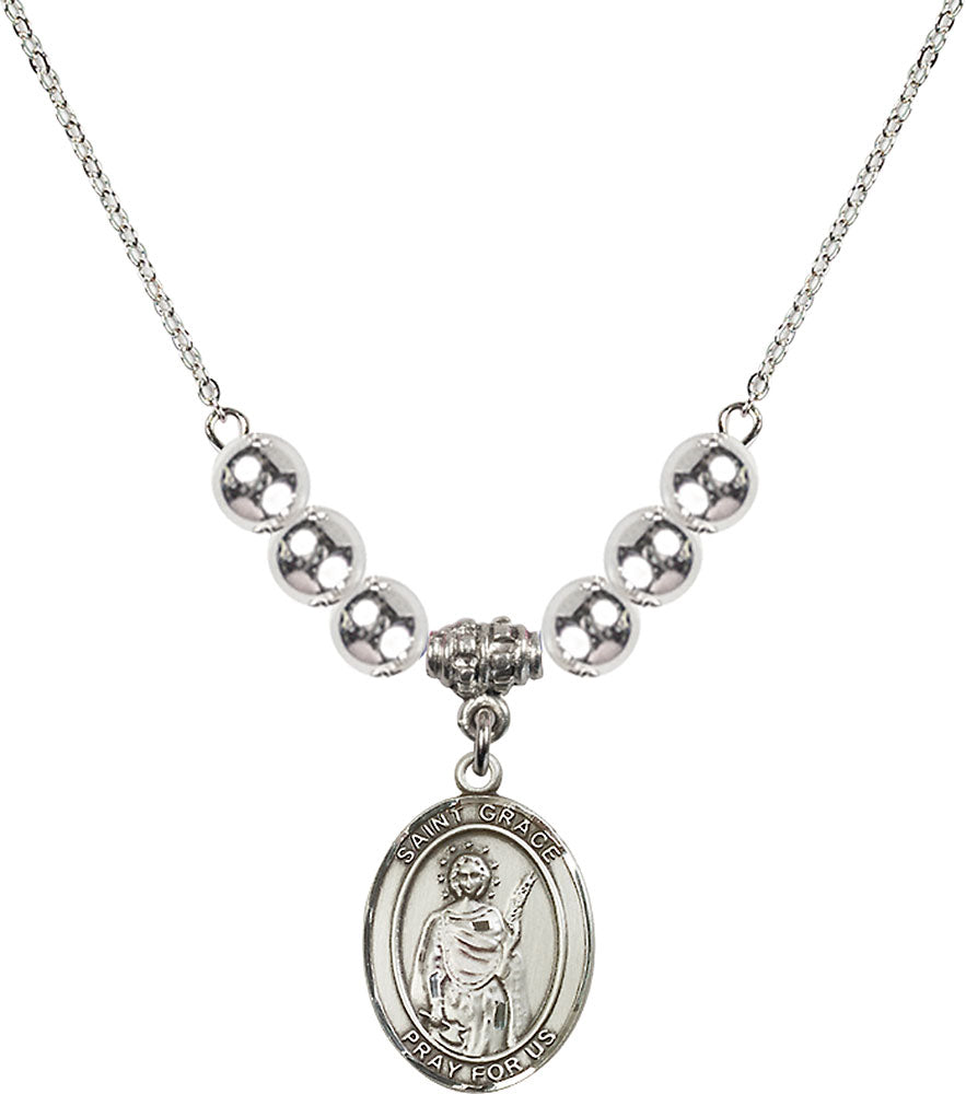 Sterling Silver Saint Grace Birthstone Necklace with Sterling Silver Beads - 8255