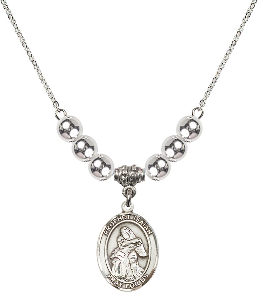 Sterling Silver Saint Isaiah Birthstone Necklace with Sterling Silver Beads - 8258