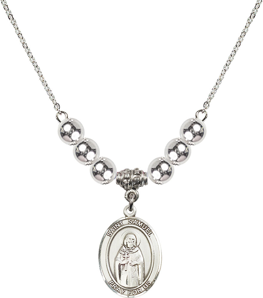 Sterling Silver Saint Samuel Birthstone Necklace with Sterling Silver Beads - 8259