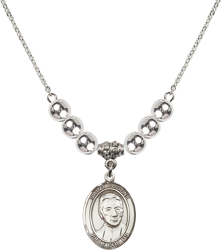 Sterling Silver Saint Eugene de Mazenod Birthstone Necklace with Sterling Silver Beads - 8266