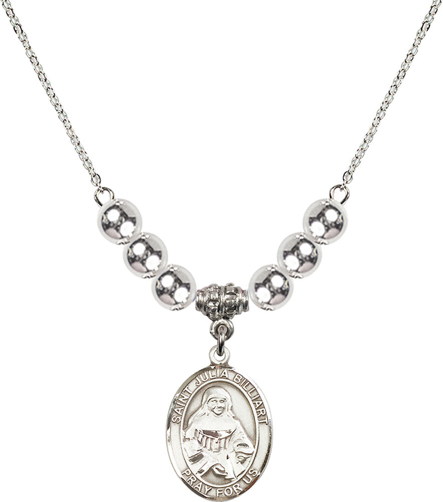 Sterling Silver Saint Julia Billiart Birthstone Necklace with Sterling Silver Beads - 8267