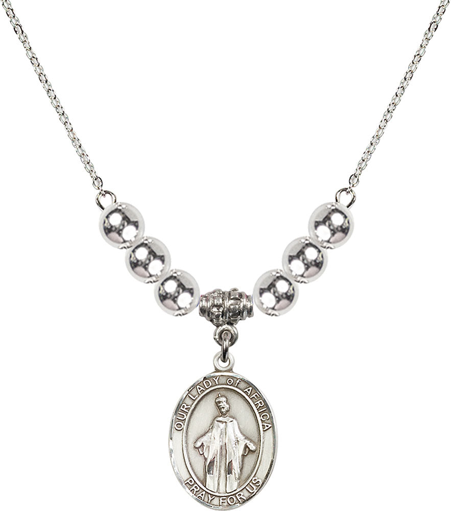 Sterling Silver Our Lady of Africa Birthstone Necklace with Sterling Silver Beads - 8269