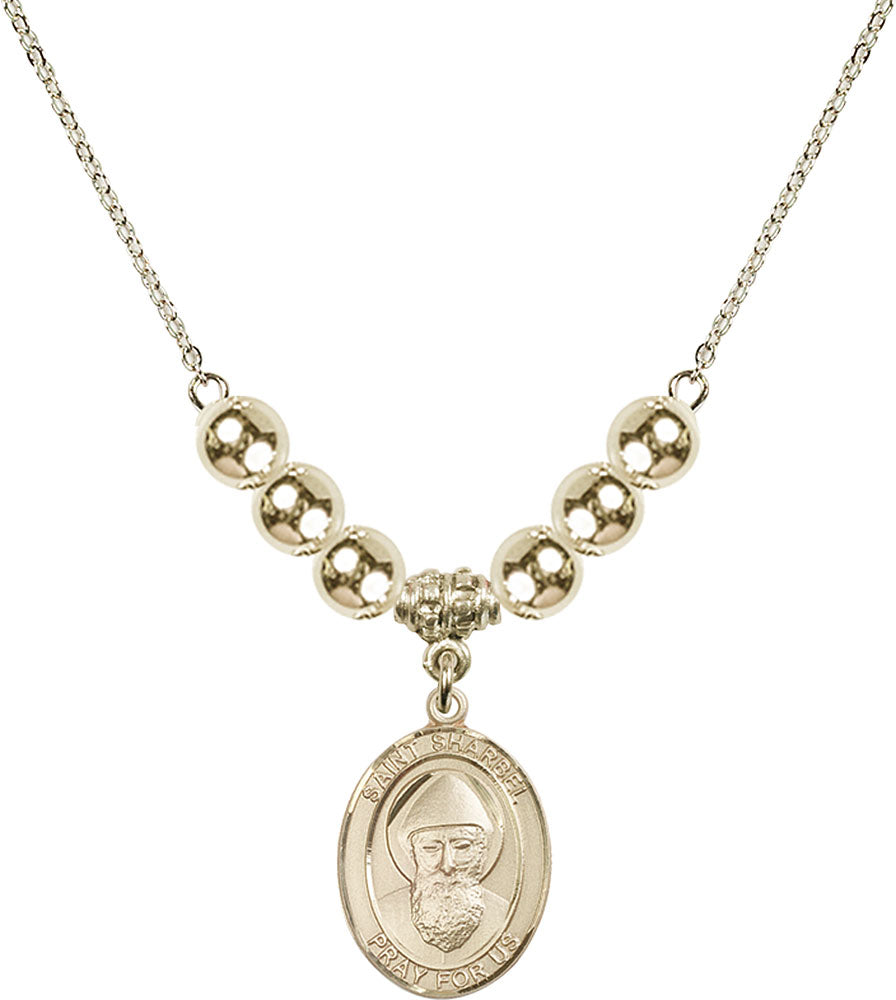 14kt Gold Filled Saint Sharbel Birthstone Necklace with Gold Filled Beads - 8271