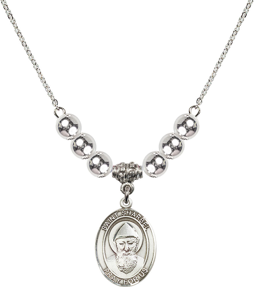 Sterling Silver Saint Sharbel Birthstone Necklace with Sterling Silver Beads - 8271