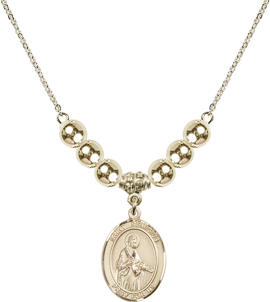 14kt Gold Filled Saint Remigius of Reims Birthstone Necklace with Gold Filled Beads - 8274
