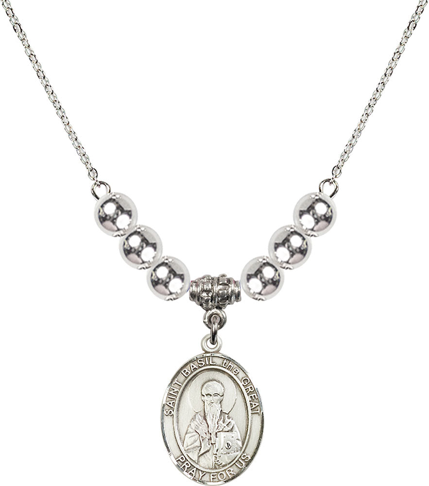Sterling Silver Saint Basil the Great Birthstone Necklace with Sterling Silver Beads - 8275