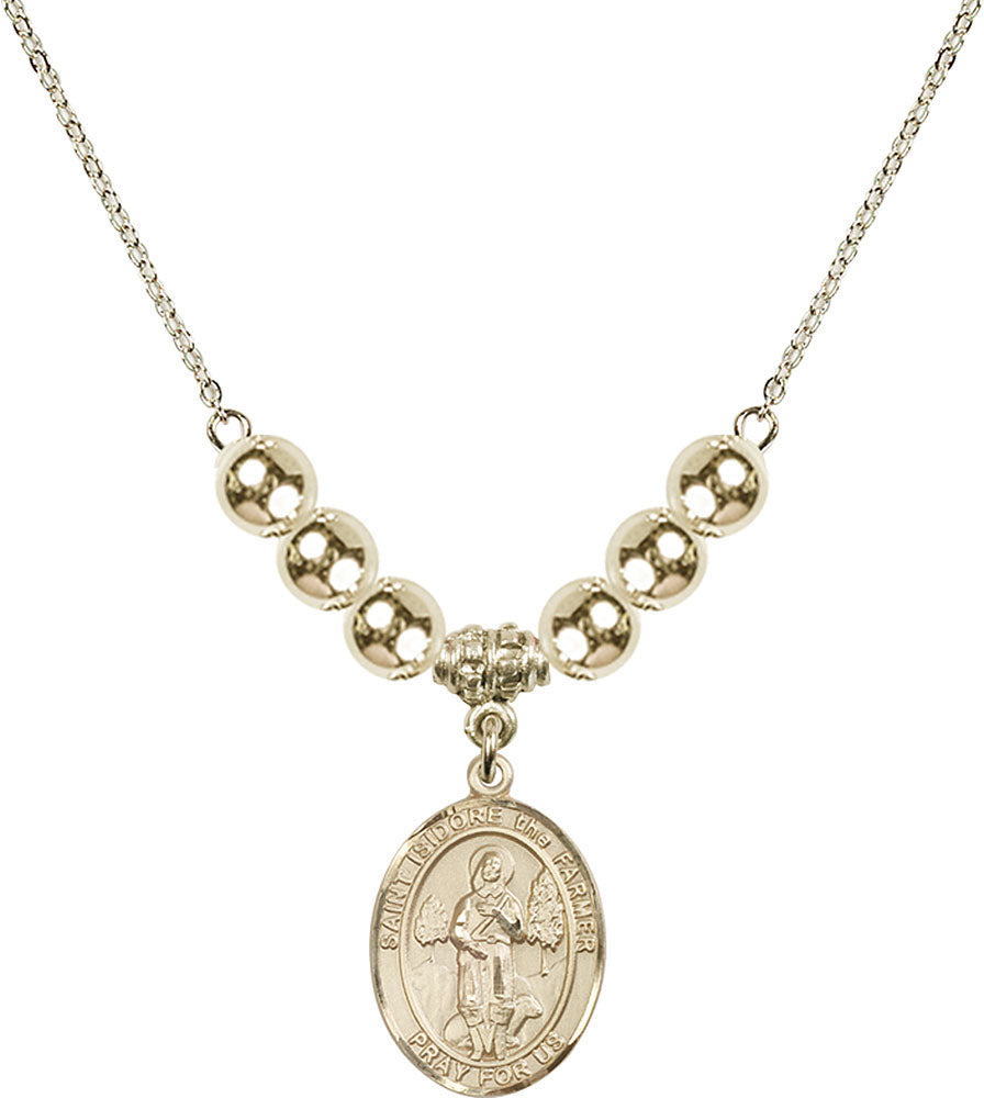14kt Gold Filled Saint Isidore the Farmer Birthstone Necklace with Gold Filled Beads - 8276