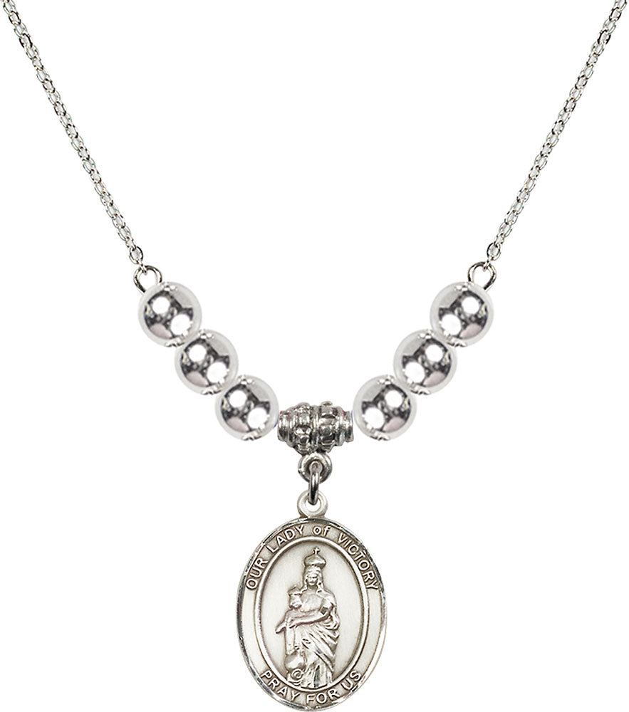 Sterling Silver Our Lady of Victory Birthstone Necklace with Sterling Silver Beads - 8306