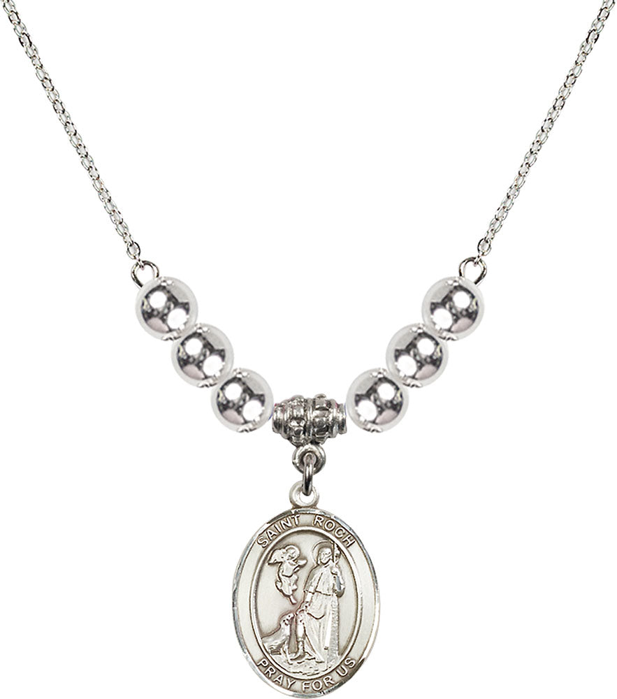 Sterling Silver Saint Roch Birthstone Necklace with Sterling Silver Beads - 8310