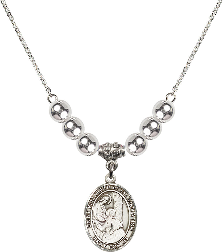 Sterling Silver Saint Elizabeth of the Visitation Birthstone Necklace with Sterling Silver Beads - 8311