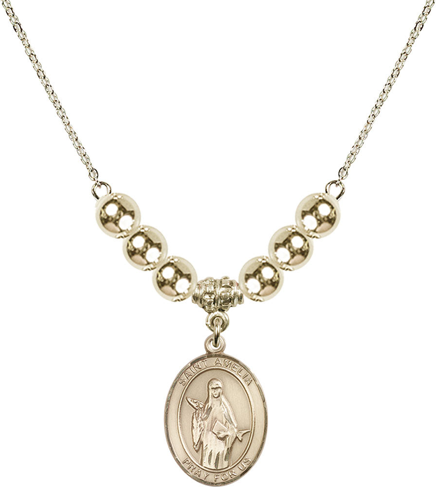 14kt Gold Filled Saint Amelia Birthstone Necklace with Gold Filled Beads - 8313