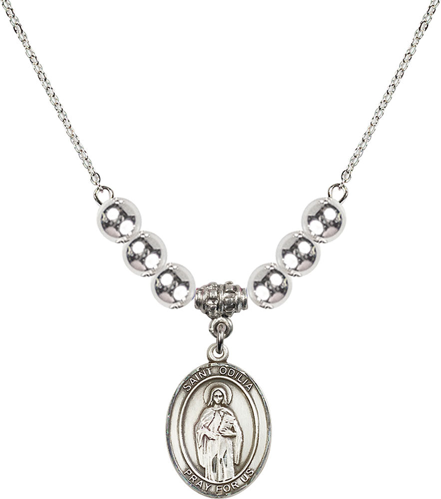 Sterling Silver Saint Odilia Birthstone Necklace with Sterling Silver Beads - 8319