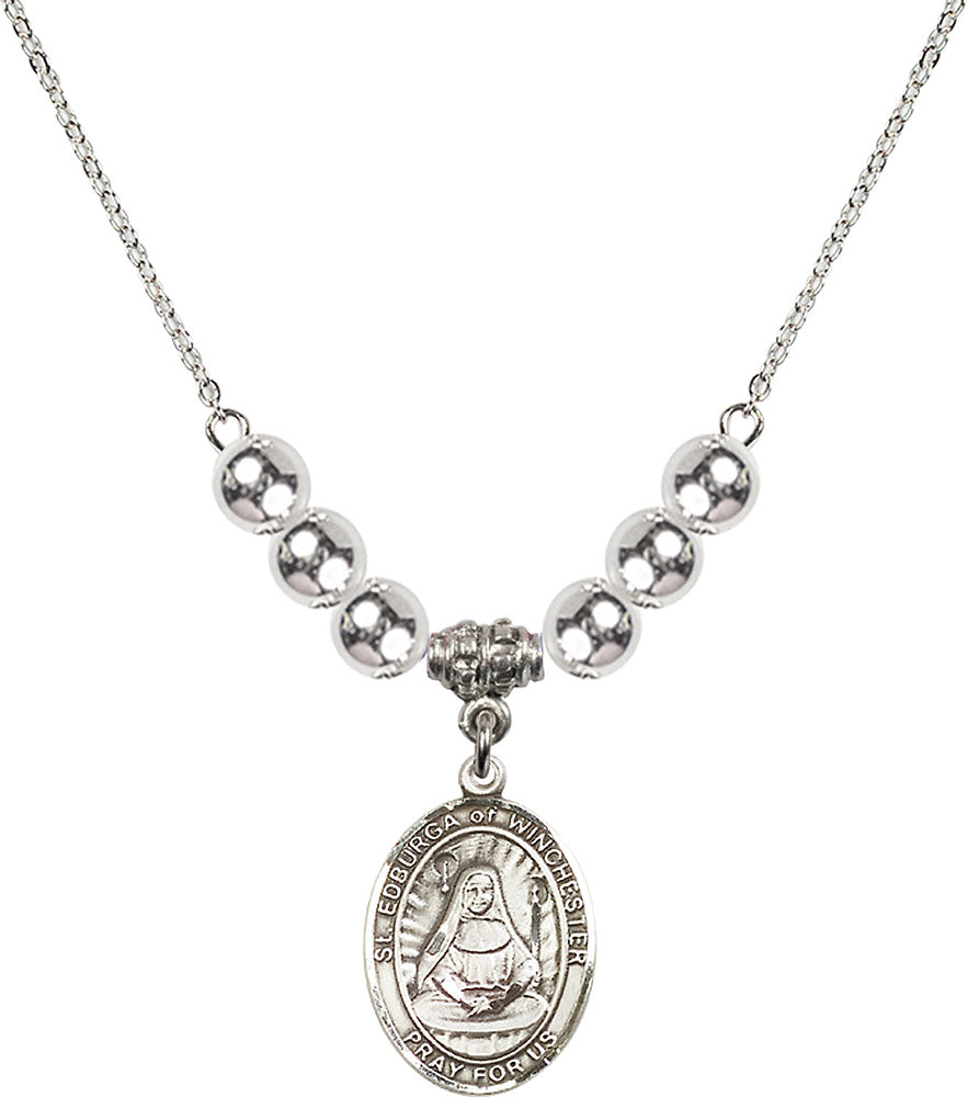 Sterling Silver Saint Edburga of Winchester Birthstone Necklace with Sterling Silver Beads - 8324