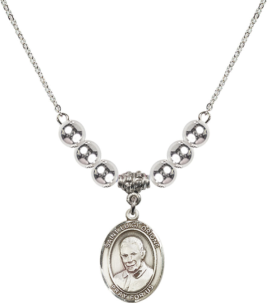 Sterling Silver Saint Luigi Orione Birthstone Necklace with Sterling Silver Beads - 8326