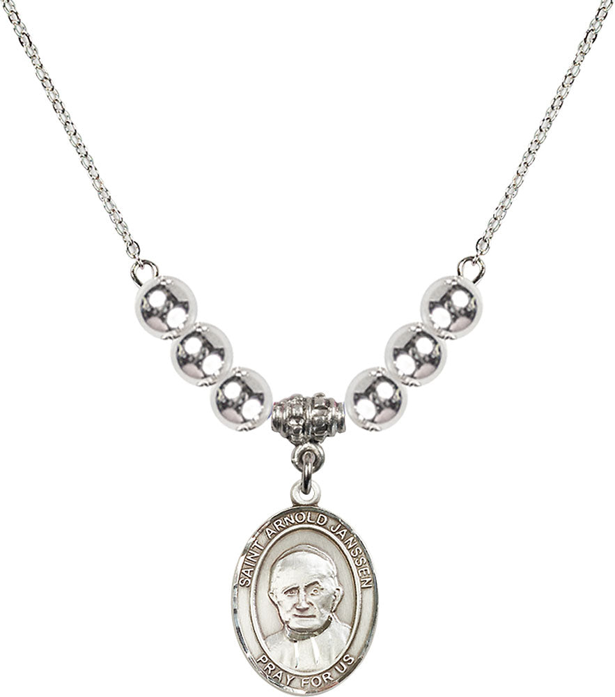 Sterling Silver Saint Arnold Janssen Birthstone Necklace with Sterling Silver Beads - 8328
