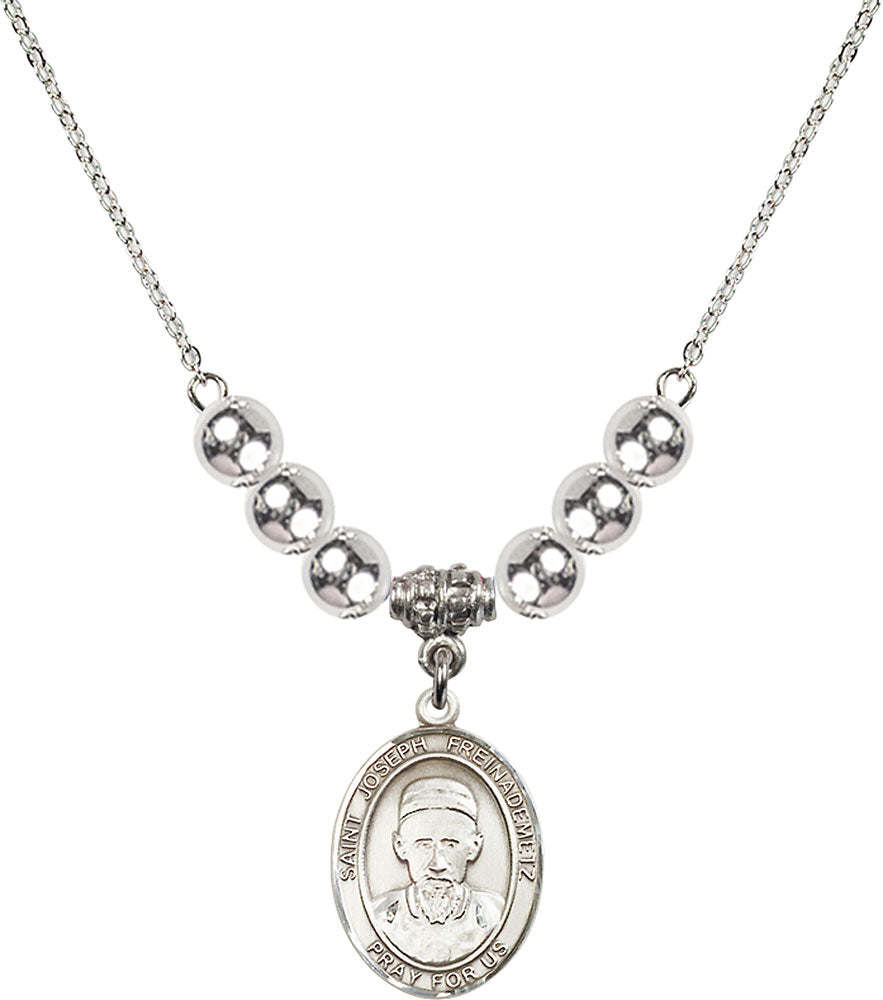 Sterling Silver Saint Joseph Freinademetz Birthstone Necklace with Sterling Silver Beads - 8329