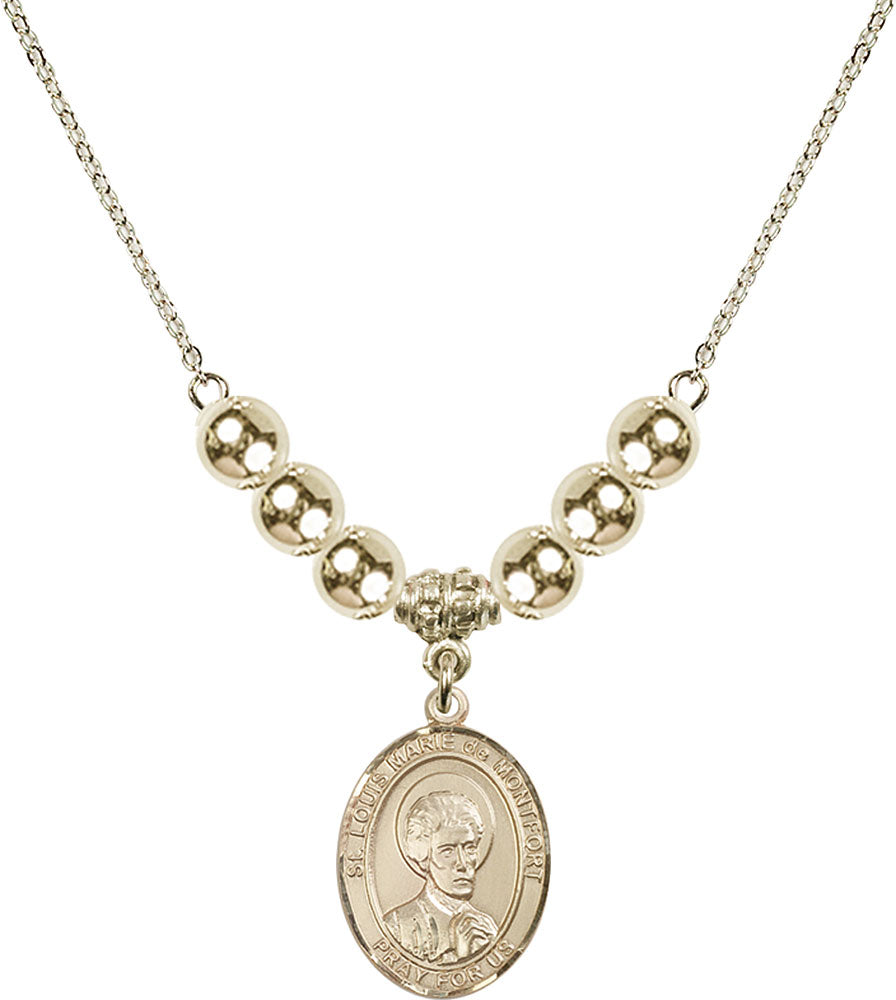 14kt Gold Filled Saint Louis Marie de Montfort Birthstone Necklace with Gold Filled Beads - 8330