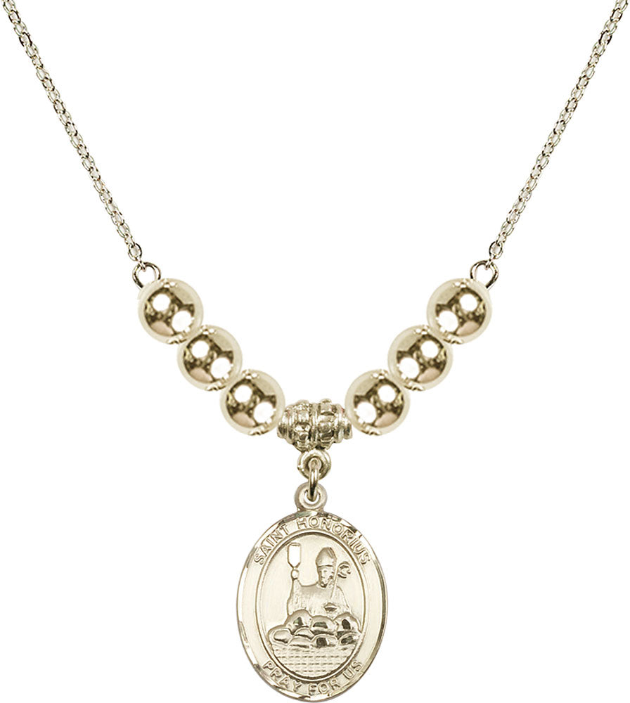 14kt Gold Filled Saint Honorius of Amiens Birthstone Necklace with Gold Filled Beads - 8376