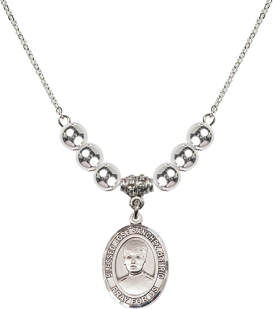 Sterling Silver Blessed Jose Sanchez del Rio Birthstone Necklace with Sterling Silver Beads - 8446